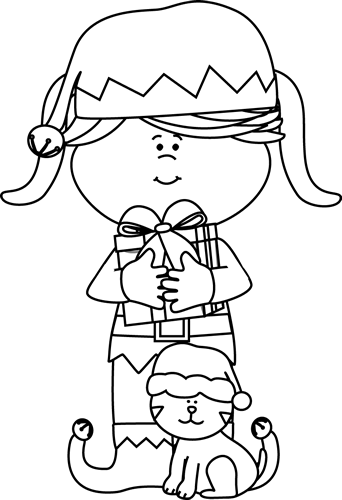 Black And White Girl Elf With Cat - Elf Black And White, Transparent background PNG HD thumbnail