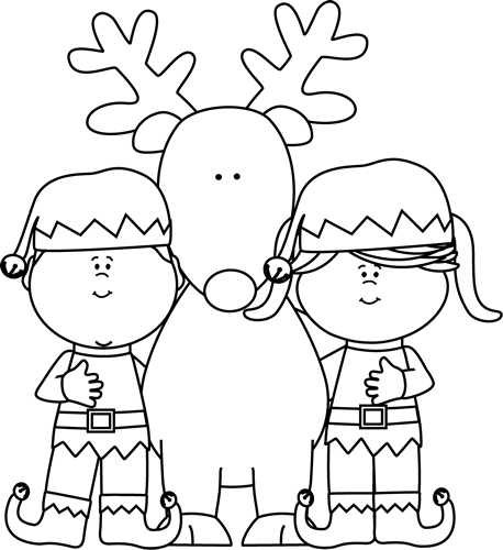Reindeer Clipart Black And White Reindeer Head Santa Hat Black White - Elf Black And White, Transparent background PNG HD thumbnail