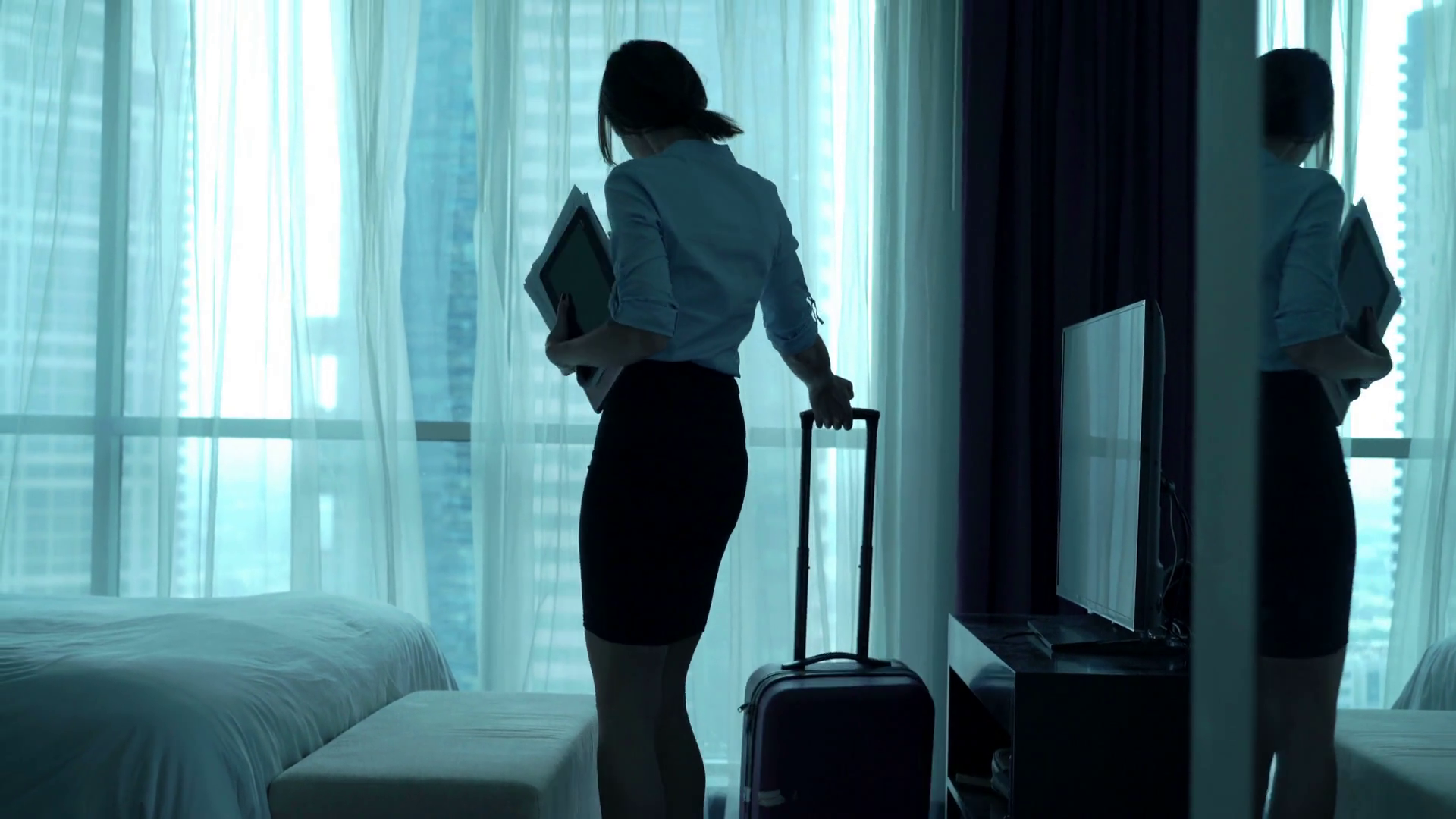 Tired Businesswoman With Suitcase Entering Hotel Room And Resting Stock Video Footage   Videoblocks - Entering A Room, Transparent background PNG HD thumbnail