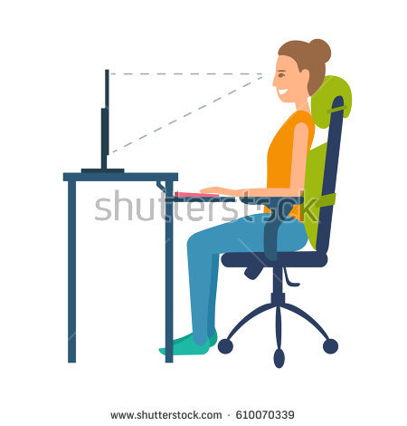 Correct Position Sitting At Table. Ergonomic Orthopaedic Pillow Under Lower Back And Neck. Right - Ergonomics, Transparent background PNG HD thumbnail