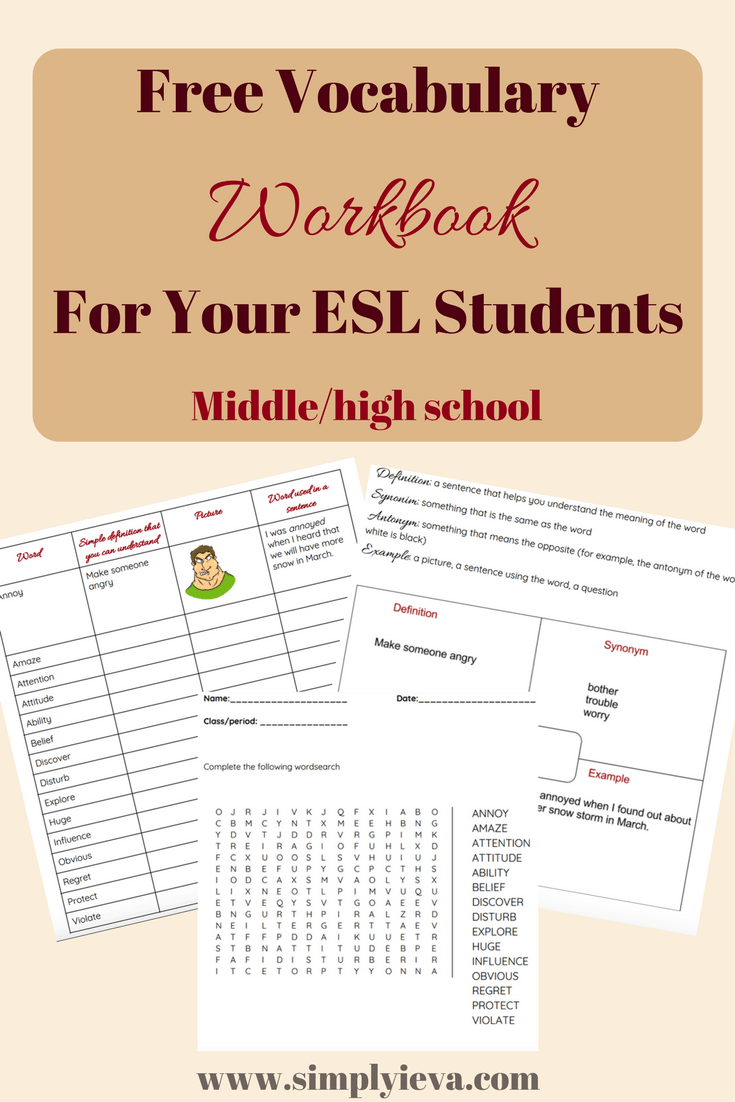Grab My Free Vocabulary Workbook For Your Middle And High School Esl Students! - Esl, Transparent background PNG HD thumbnail