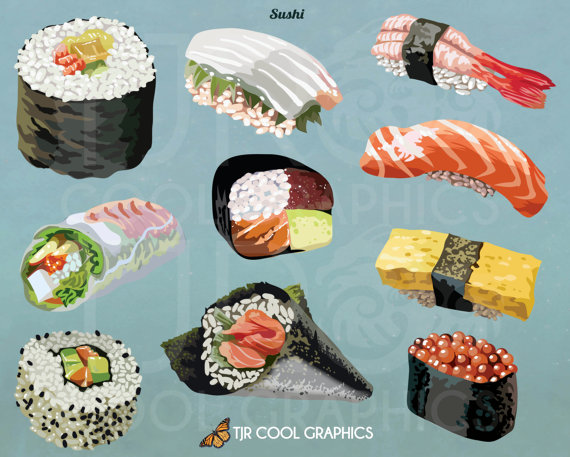 Sushi Digital, Realistic Clip Art, Commercial, Png, Printable, Ethnic Food, Japanese, California Roll, Spring Roll, Rice, Tofu, Shrimp From Joycreating On Hdpng.com  - Ethnic Food, Transparent background PNG HD thumbnail