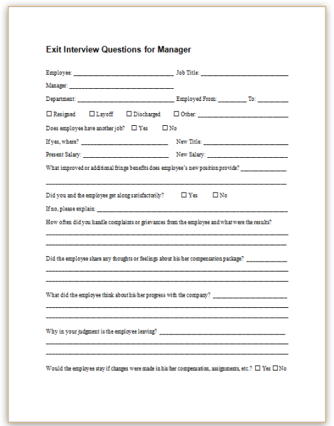 This Sample Form Contains Exit Interview Questions To Ask A Manager About A Departing Employee. - Exit Interview, Transparent background PNG HD thumbnail