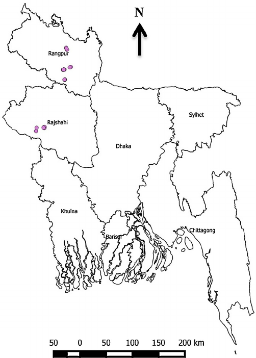 Map Of Bangladesh Showing The Location Of On Farm Trial Sites In Rajshahi And Rangpur - Farm Fields Black And White, Transparent background PNG HD thumbnail