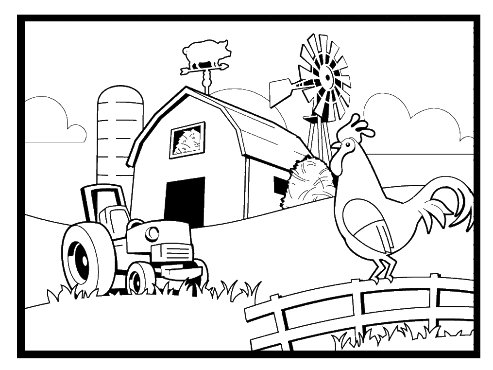 1015X761 Free Farm Coloring Pages Pretty Farm Crops Coloring Pages - Farm Scene Black And White, Transparent background PNG HD thumbnail