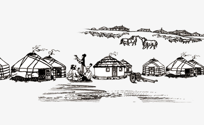 Mongolian Herders Painted Scenes Of Life, Yurt, Herdsman, Prairie Scene Png Image And - Farm Scene Black And White, Transparent background PNG HD thumbnail