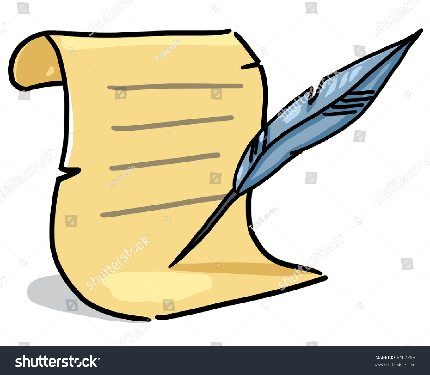 Scroll And Quill Pen Illustration; Paper And Feather Pen Drawing - Feather Pen And Paper, Transparent background PNG HD thumbnail