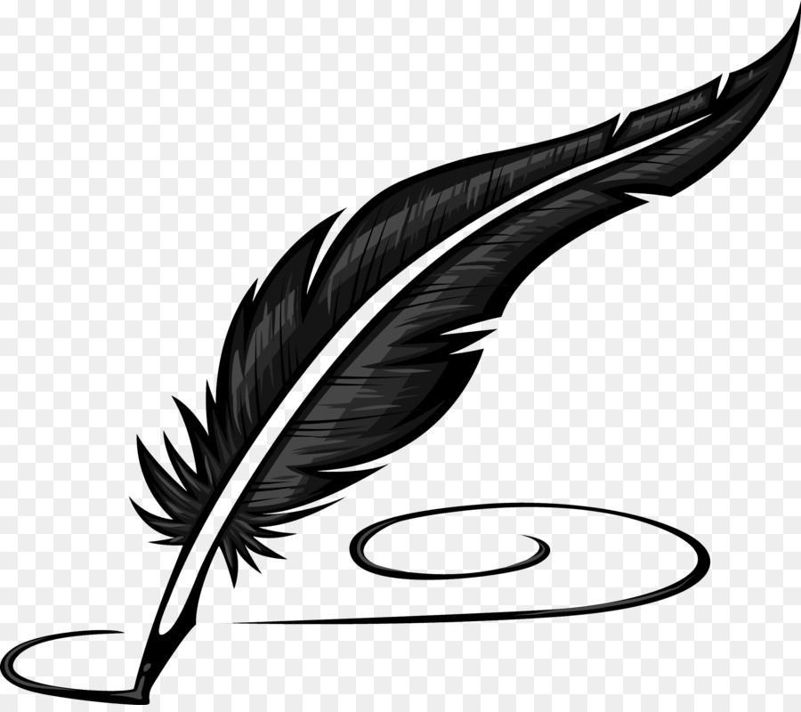 Paper Quill Pen Inkwell Clip Art   Nonfiction Writing Cliparts - Feather Pen Black And White, Transparent background PNG HD thumbnail