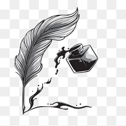 Feather Pen PNG Black And White -  Quill Pen, Ink,