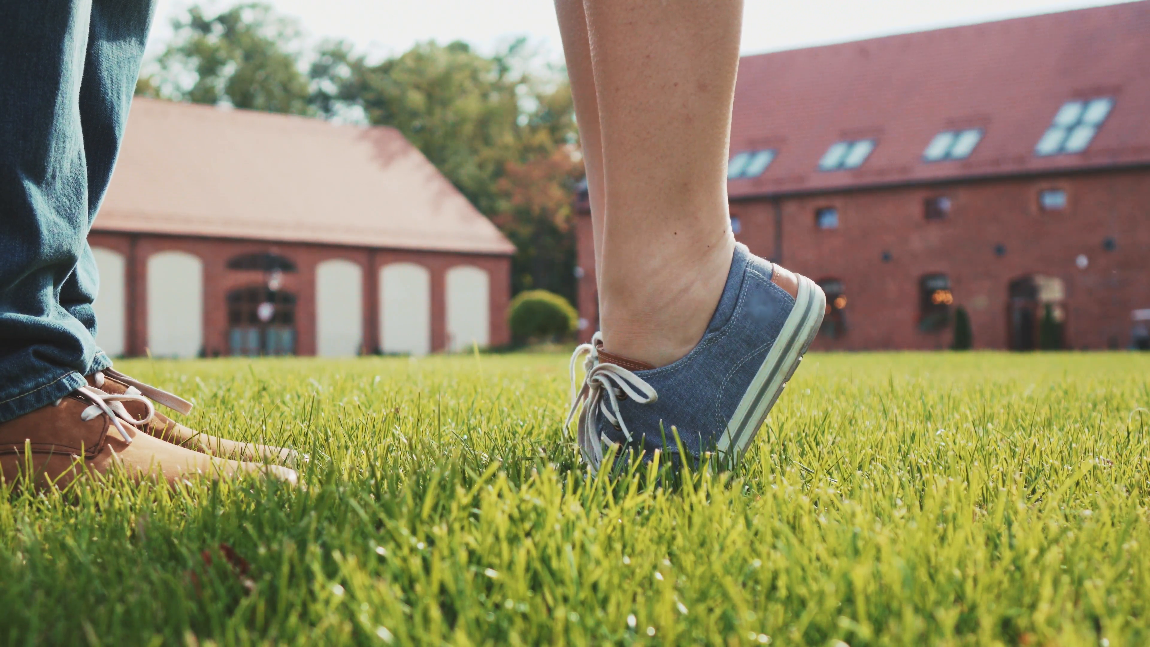 Close Up Of Feet And Legs As Woman Is Tip Toeing For A Kiss. Romantic Couple Kissing On A Green Grass Lawn Outdoors. 4K Ultra Hd. - Feet, Transparent background PNG HD thumbnail