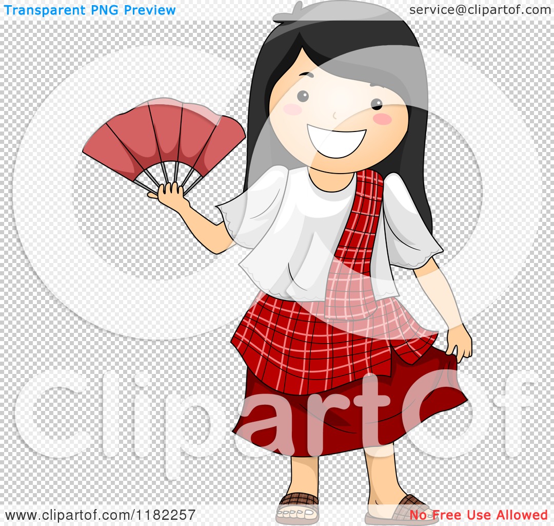 Cartoon Of A Happy Filipino Girl In A Traditional Costume . - Filipino Costume, Transparent background PNG HD thumbnail
