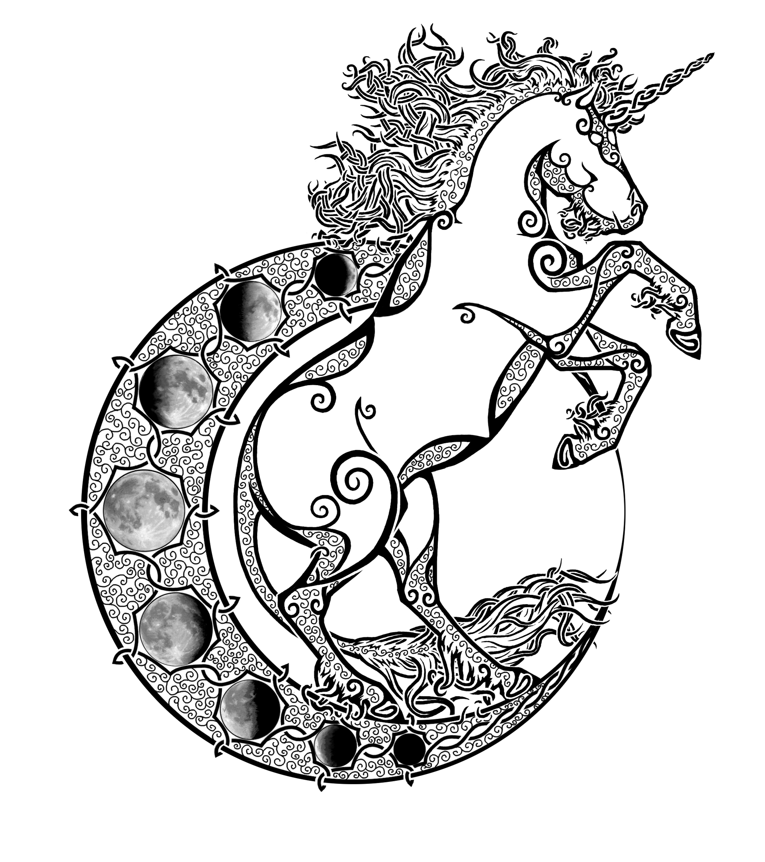Moon W Unicorn Outline Fin Black And White - Fin Black And White, Transparent background PNG HD thumbnail