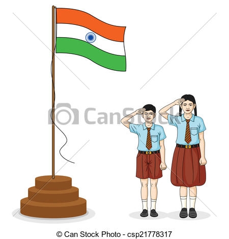 Indian Student Saluting Flag - Flag Hoisting, Transparent background PNG HD thumbnail