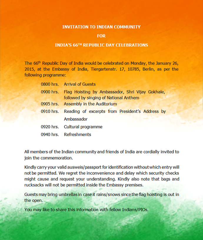 Invitation To Indian Community For Flag Hoisting On Republic Day   Embassy Of India,berlin   Germany - Flag Hoisting, Transparent background PNG HD thumbnail
