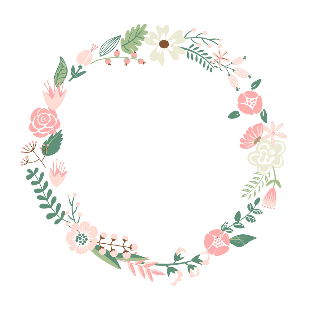 Download Floral Frame. Cute Retro Flowers Arranged Un A Shape Of The Wreath Perfect For - Floral Wreath, Transparent background PNG HD thumbnail