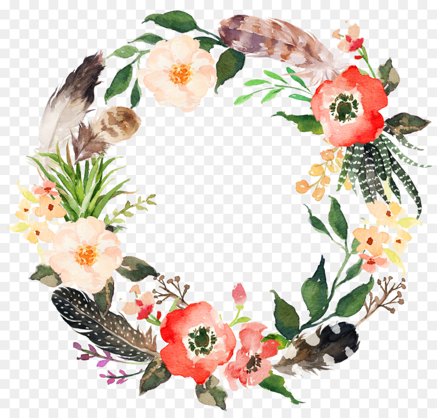 Flower Wreath Watercolor Painting Garland   Delicate Floral Wreath - Flower Wreath, Transparent background PNG HD thumbnail