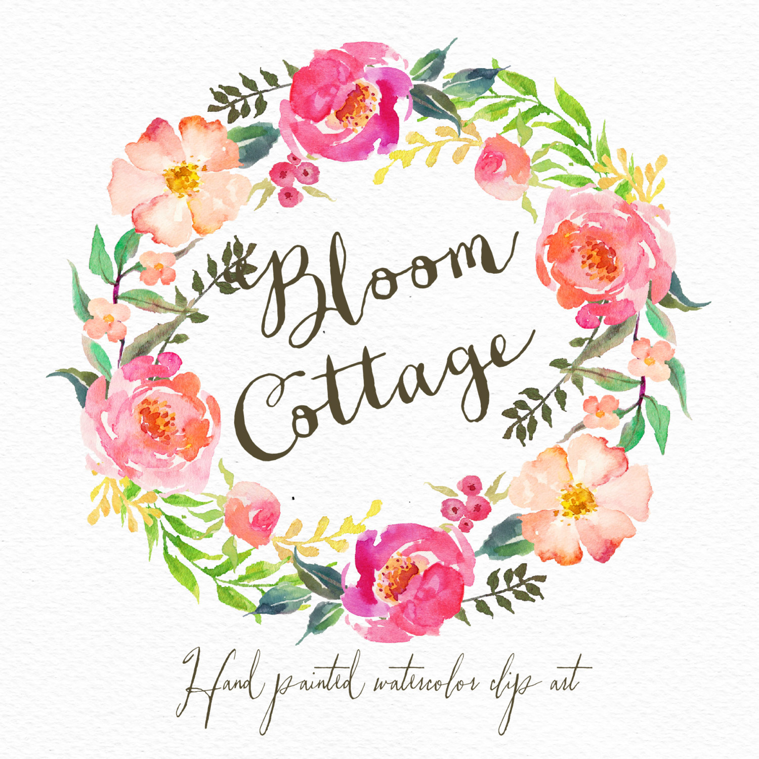 Watercolor Flower Wreath Bloom Cottage /individual Png Files / Hand Painted - Flower Wreath, Transparent background PNG HD thumbnail