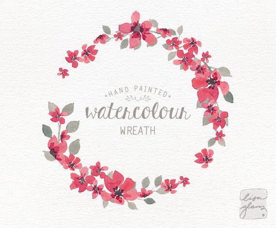 Watercolor Wreath: 1 Png Floral Wreath Clipart / Wedding Invitation Clip Art / Commercial Use / Simple Pink Small Flowers / Cm0063I - Flower Wreath, Transparent background PNG HD thumbnail