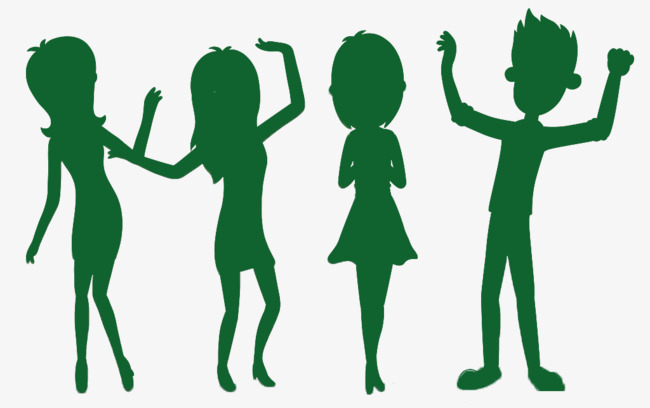 Four Boys And Girls Green Silhouette Cartoon Creative, Boys And Girls, Decoration, Green - Four Boys, Transparent background PNG HD thumbnail