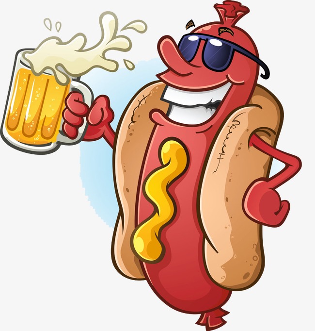 Cartoon Hot Dog Holding A Beer Mug, Beer Cup, Cartoon, Hot Dog Png - Cartoon Hot Dog, Transparent background PNG HD thumbnail