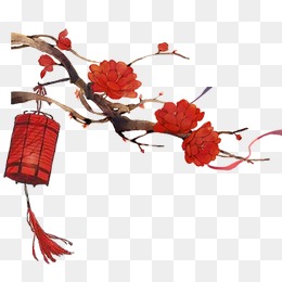 Chinese Style,joyous,red Lantern,safflower, Chinese Style, Joyous, Red - Chinese New Year, Transparent background PNG HD thumbnail