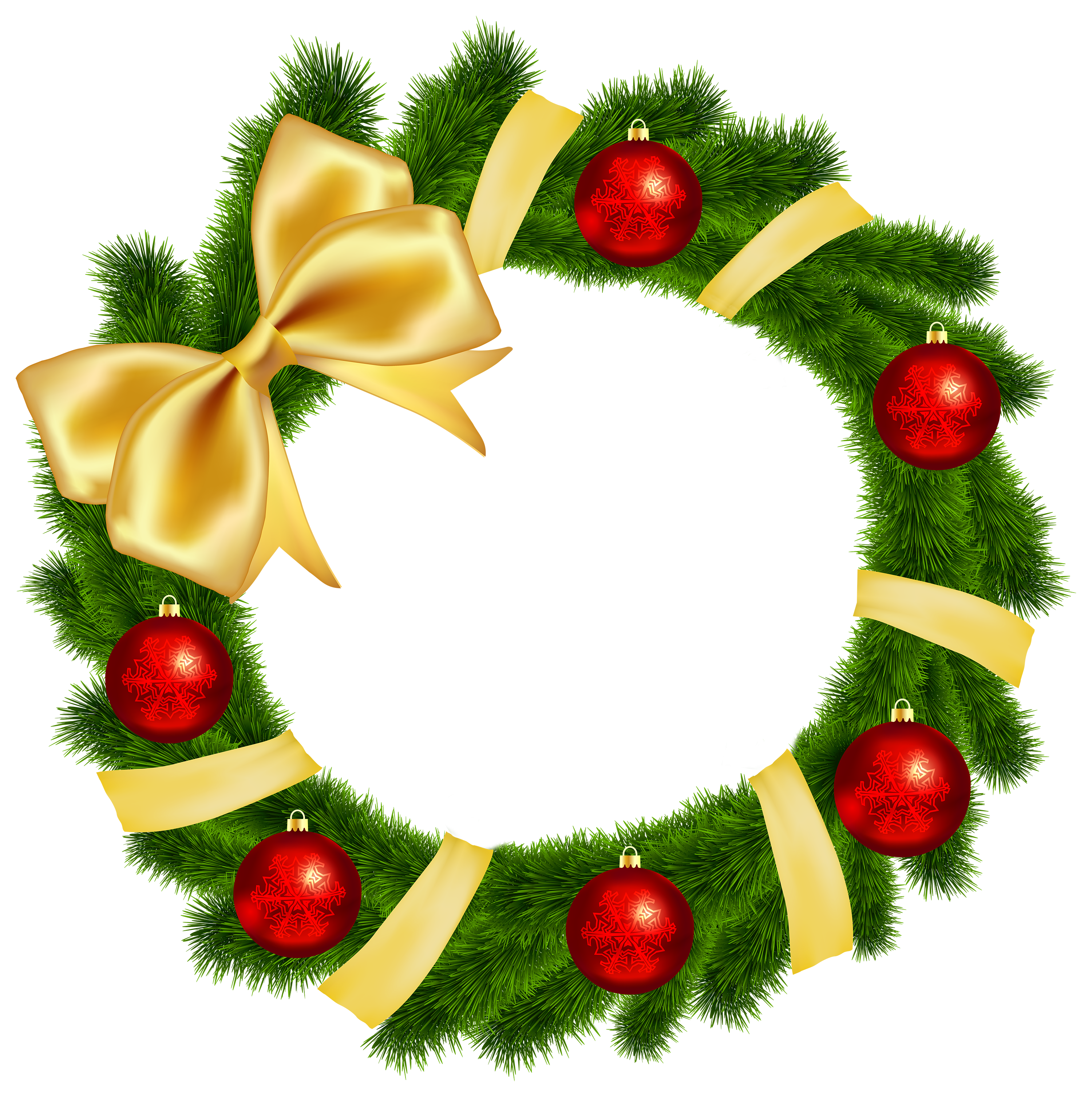 Christmas Wreath With Yellow Bow Transparent Png Clip Art Image - Christmas Wreath, Transparent background PNG HD thumbnail