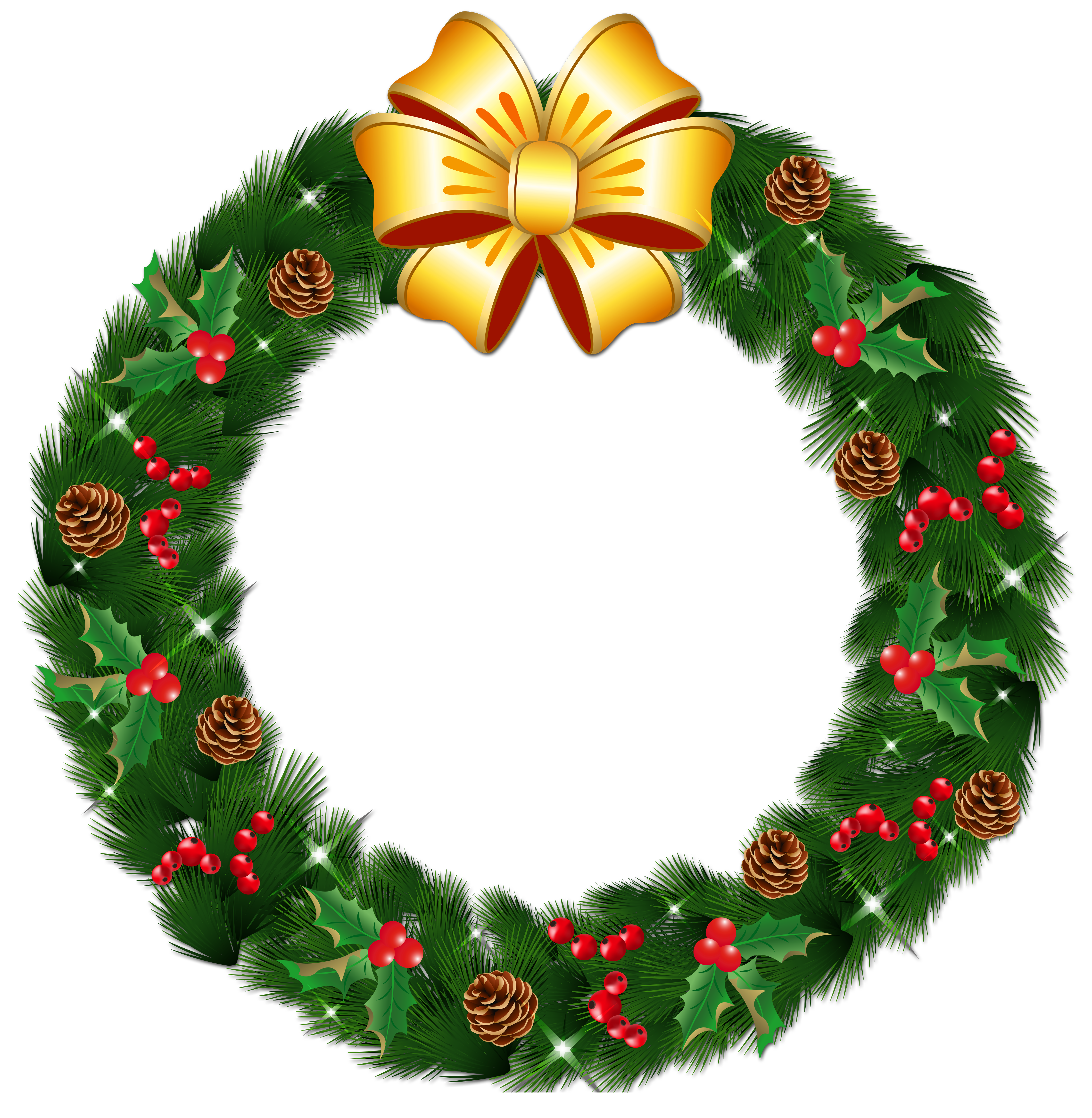 Transparent Christmas Pine Wreath With Gold Bow Png Clipart - Christmas Wreath, Transparent background PNG HD thumbnail