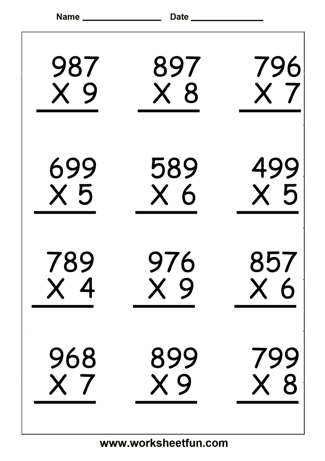 Multiplication Worksheet for 