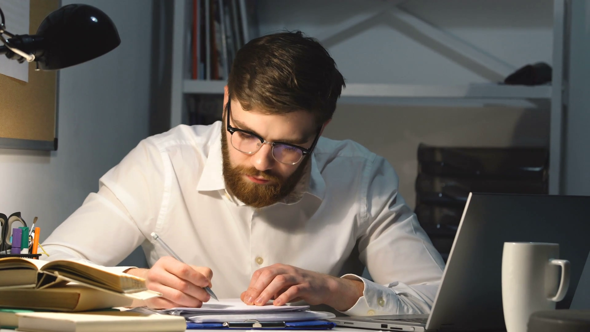 Tired Overworked Male Employee Stuck With Paper Work At Office Late Stock Video Footage   Videoblocks - Overworked Employees, Transparent background PNG HD thumbnail