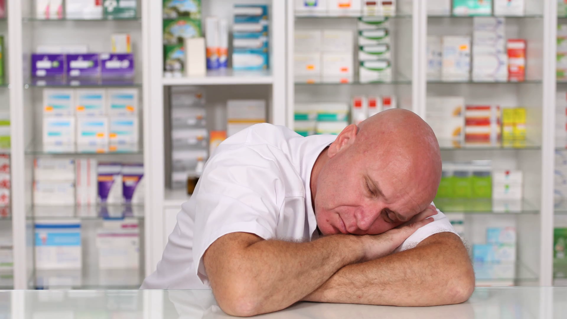 Tired Pharmacy Overworked Employee Sleeping On Table Chemist Resting Night Job Stock Video Footage   Videoblocks - Overworked Employees, Transparent background PNG HD thumbnail