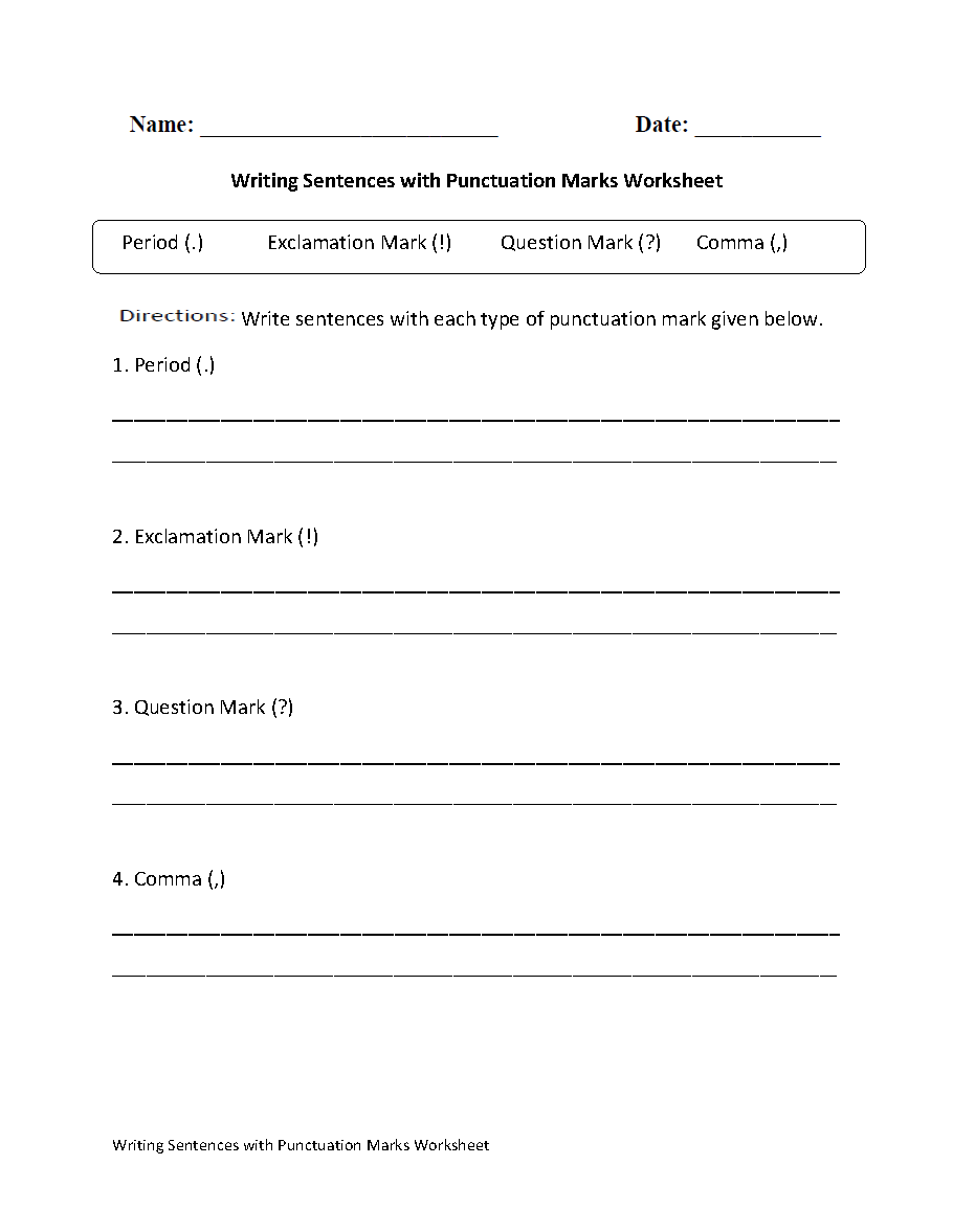 Writing Sentences With Punctuation Worksheet - Punctuation Marks, Transparent background PNG HD thumbnail