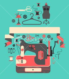 Composition With Sewing Machine Royalty Free Stock Vector Art Illustration - Sewing Notions, Transparent background PNG HD thumbnail