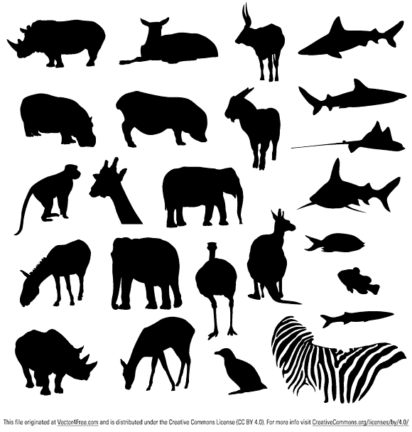 A Free Collection Of Vector Animal Silhouettes, Featuring A Range Of Land Based Mammals Alongside Some Aquatic Life. As Always, Feel Free To Download And Hdpng.com  - Zoo Animals, Transparent background PNG HD thumbnail