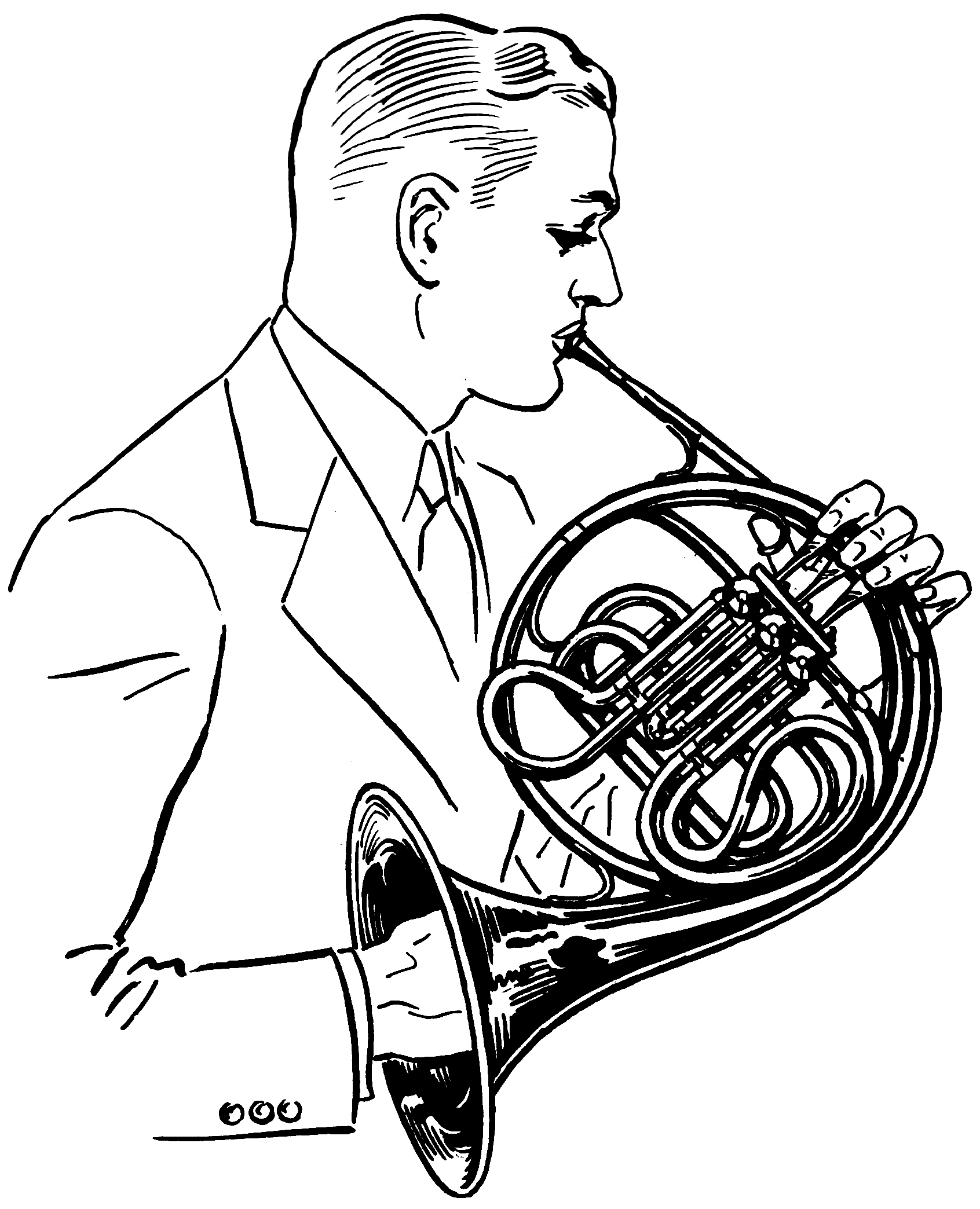 File:french Horn (Psf).png - French Horn Black And White, Transparent background PNG HD thumbnail