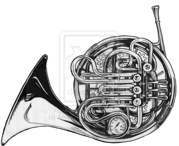 French Horn Drawings   Google Search - French Horn Black And White, Transparent background PNG HD thumbnail