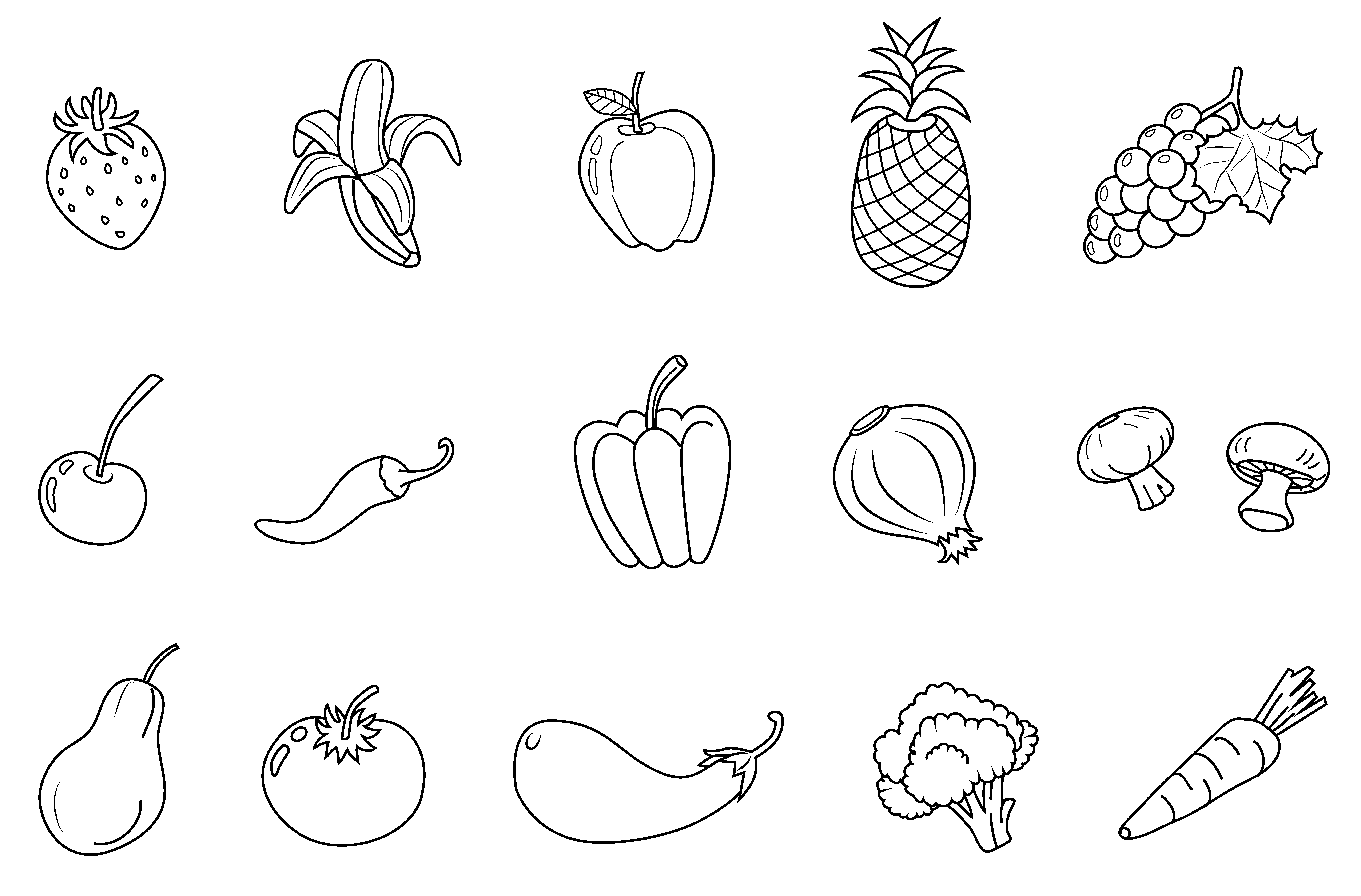 Pin Fruits U0026 Vegetables Clipart Outline #5 - Fruit And Veg Black And White, Transparent background PNG HD thumbnail