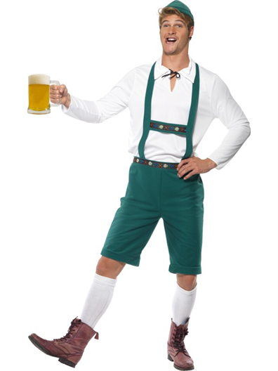 Oktoberfest Costume, Green, Lederhosen Shorts With Braces, Top And Hat - German Lederhosen, Transparent background PNG HD thumbnail