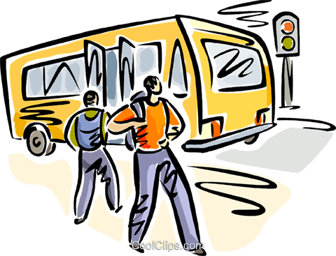 People Getting Off A Bus Royalty Free Vector Clip Art Illustration - Get On Bus, Transparent background PNG HD thumbnail