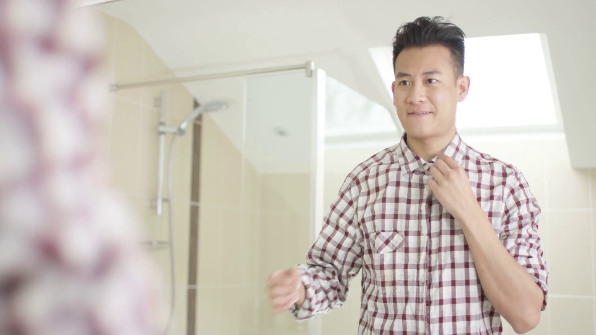 4K Cheerful Young Asian Man Getting Dressed U0026 Looking In Mirror Stock Video Footage   Videoblocks - Getting Dressed, Transparent background PNG HD thumbnail