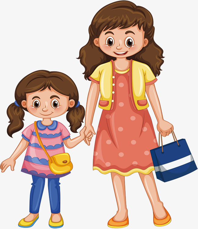 A Girl Shopping With Her Mother, Vector Png, Shopping Together, Shopping With Mom - Girl And Mom, Transparent background PNG HD thumbnail