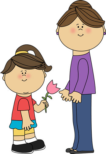 Flower For Mom Clip Art Image   Girl Giving A Flower To Mom. - Girl And Mom, Transparent background PNG HD thumbnail