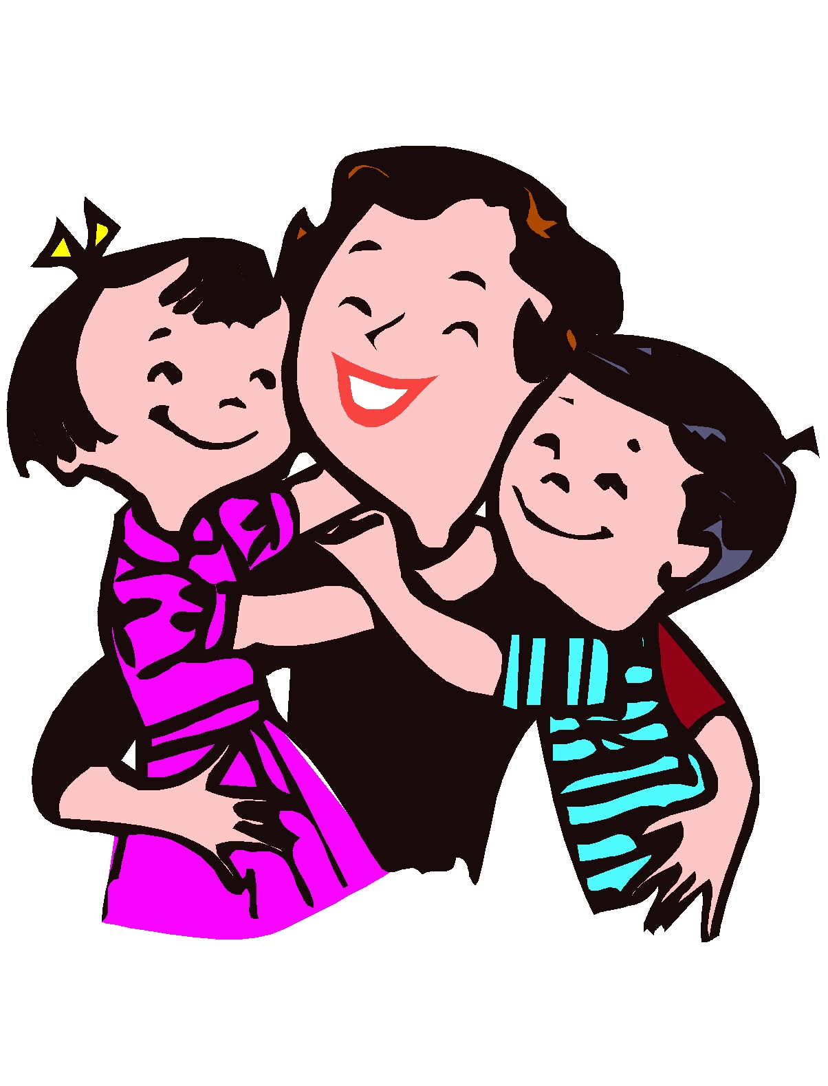 Mom With Kids Toon - Girl And Mom, Transparent background PNG HD thumbnail