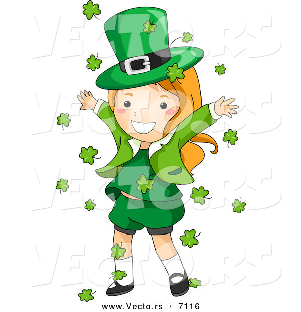 Cartoon Vector Of A Happy St. Patricku0027S Day Leprechaun Girl Playing In Clovers Falling All - Girl Leprechaun, Transparent background PNG HD thumbnail