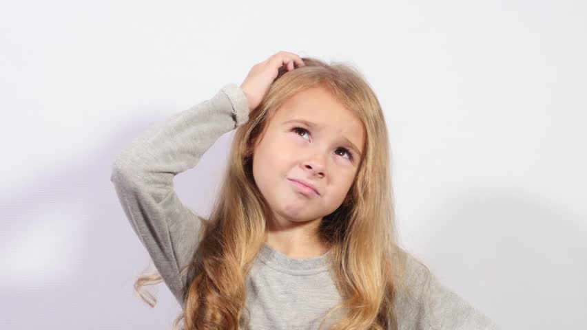 Charming Girl Thinking. Find Ideas And Solve Problems. Close Up Girl Grimacing On White - Girl Thinking, Transparent background PNG HD thumbnail