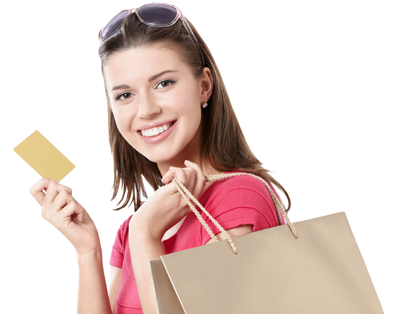 Young Girl Holdind Shopping Bags And Credit Card - Girl With Shopping Bags, Transparent background PNG HD thumbnail