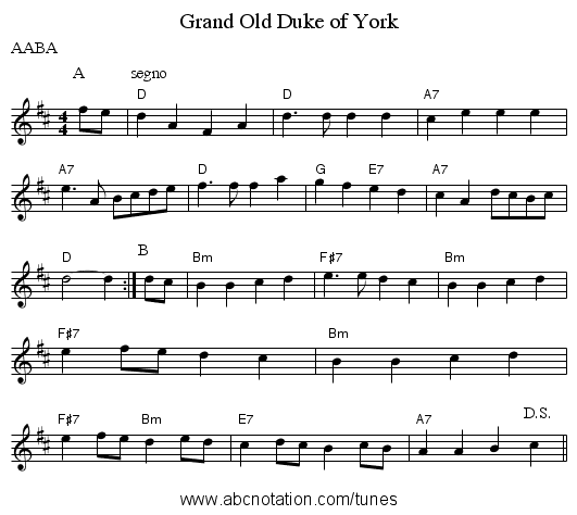 Grand Old Duke Of York Png - Grand Old Duke Of York   Staff Notation, Transparent background PNG HD thumbnail