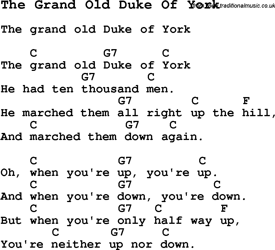 Grand Old Duke Of York Png - Summer Camp Song, The Grand Old Duke Of York, With Lyrics And Chords, Transparent background PNG HD thumbnail