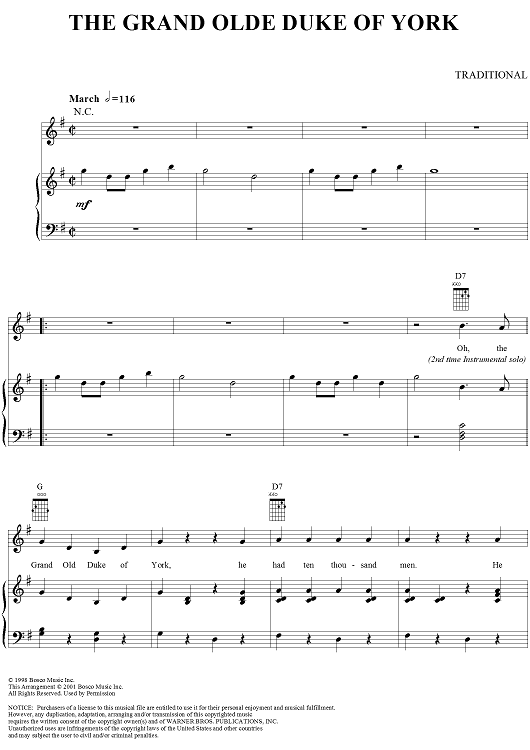The Grand Olde Duke Of York Sheet Music Preview Page 1 Hdpng.com  - Grand Old Duke Of York, Transparent background PNG HD thumbnail