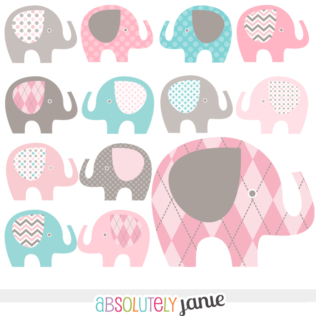Pink Grey Teal Blue Baby Elephant Digital Clipart Girly Clip Artblue   Clipart Suggest - Gray Baby Elephant, Transparent background PNG HD thumbnail