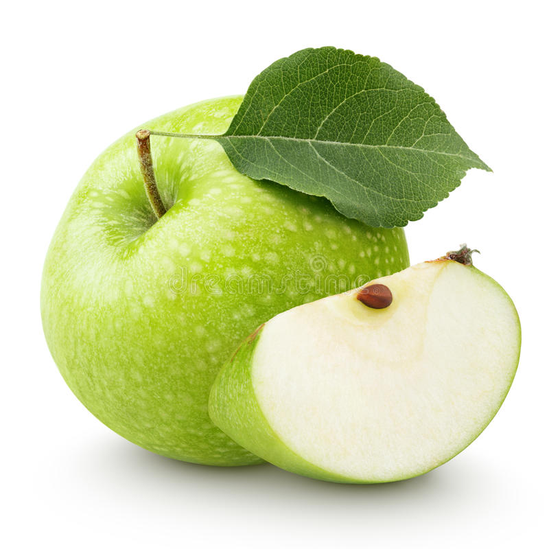 Download Grüner Apfel Mit Blatt Und Scheibe Lokalisiert Auf Einem Weiß Stockfoto   Bild Von Apfel - Gruner Apfel, Transparent background PNG HD thumbnail